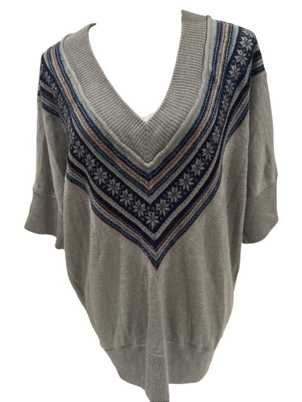 Romeo & Juliet Couture Grey Wool V-Neck Sweater W/Nordic Pattern Size L